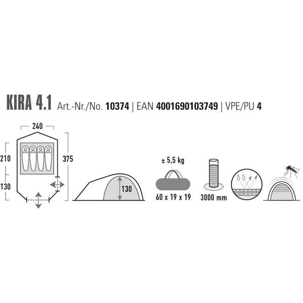 High Peak Kuppelzelt Kira 4.1 (dunkelgrün/grau, mit Tunnelvorbau, Climate Protection 80)